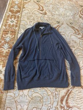 Autumn Cashmere Men's Navy Half-Zip Drawstring Sweater